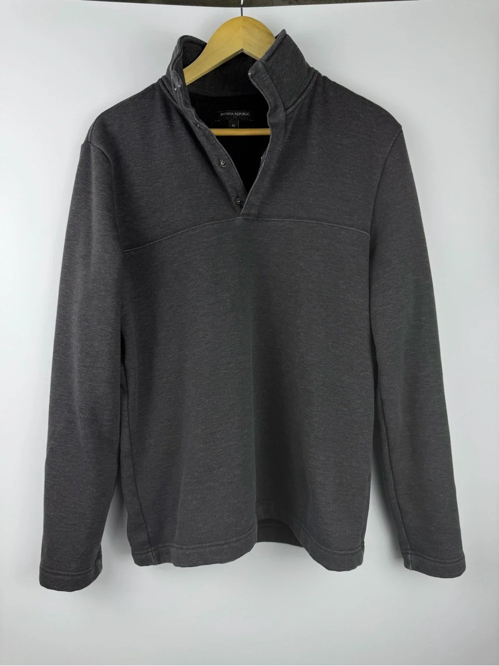 Banana Republic Grey Snap Collar Fleece Lined Pullover Sweatshirt Men’s Sz M